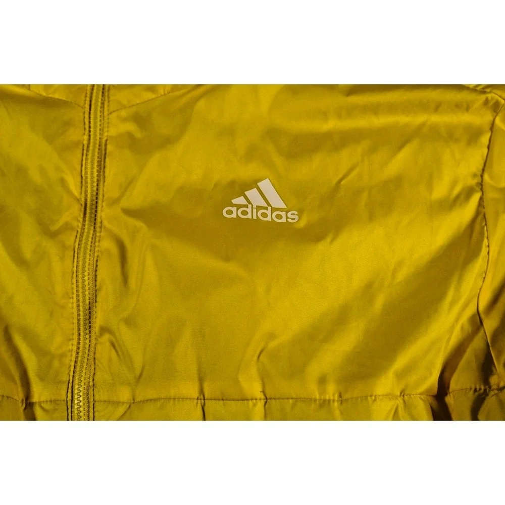 Adidas Primegreen Jacket Mens M Yellow 3-Stripes Hooded Puffer Full Zip‎ Pockets